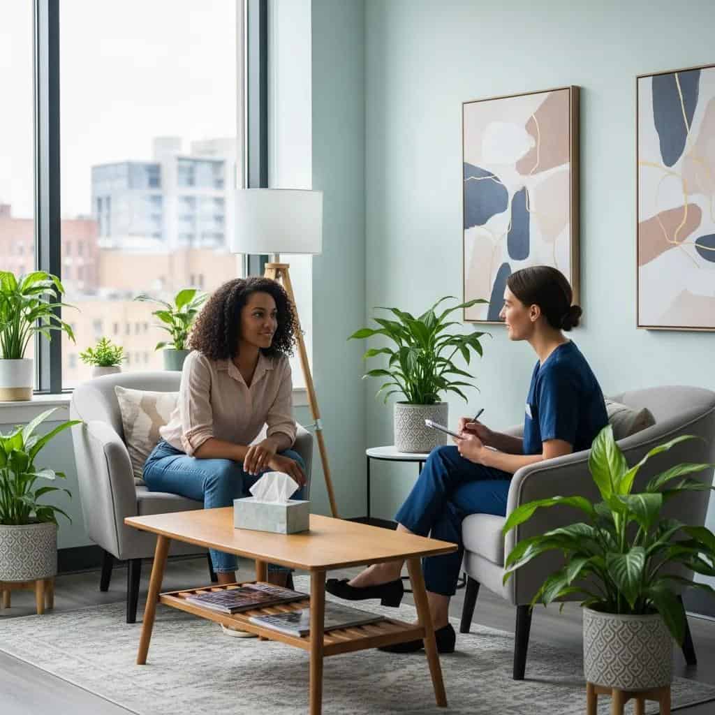 Outpatient therapy session showcasing personal connection and flexibility in addiction treatment